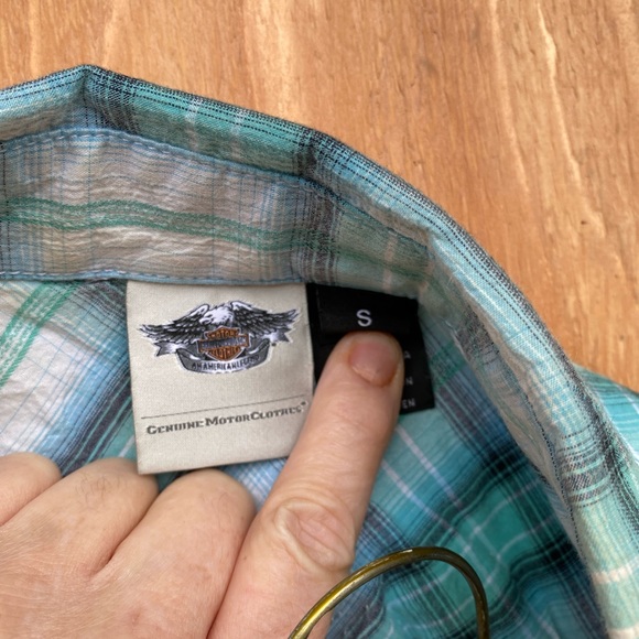 Ladies Harley Davidson Sleeveless Blouse Green/Blue 100% cotton - Picture 6 of 6